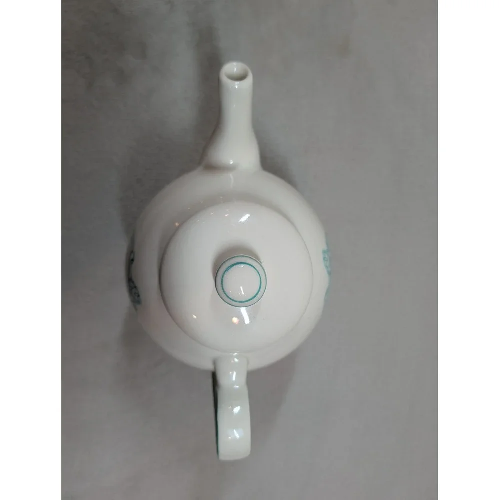 Katie Mandy‎ Home Sweet Home Ceramic Teapot White Teal Floral Cottagecore